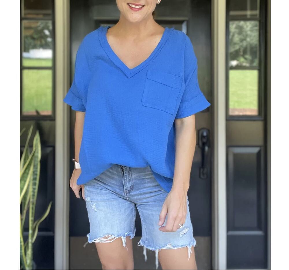 Blue Cotton Gauze Top